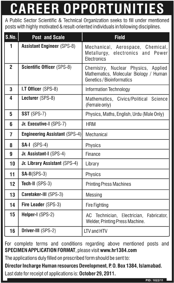 Public Sector Scientific & Technical Organization Career Opportunities