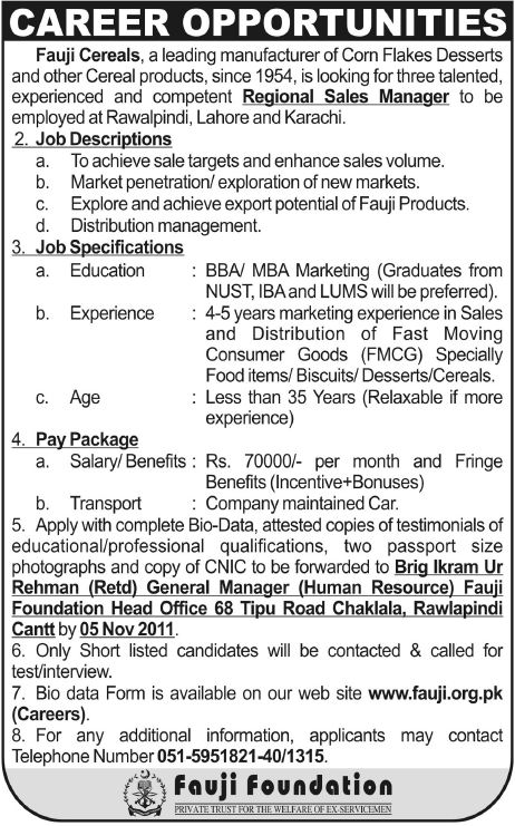 Fauji Cereals Career Opportunities