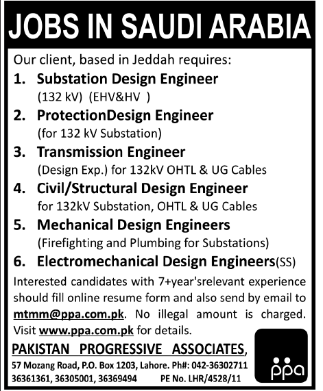 Engineers Required for Saudi Arabia