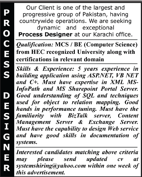 Process Designer Job in Karachi