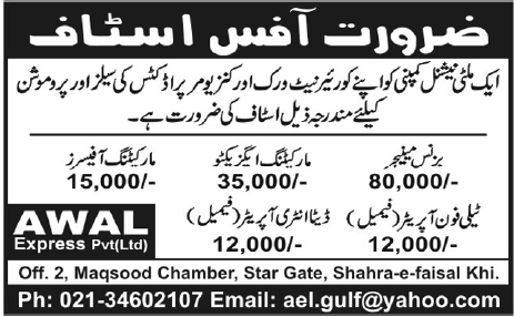 AWAL Express Pvt Ltd. Required Staff