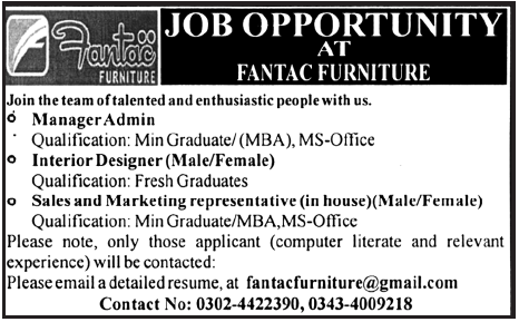 Fantac Furniture Job Opportunity