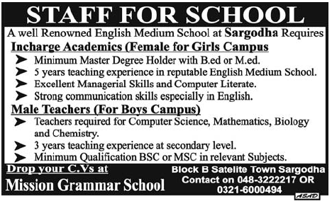 Mission Grammar School Required Staff