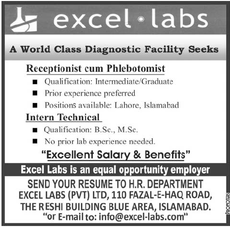 Excel Lab  Islamabad Job Opportunity