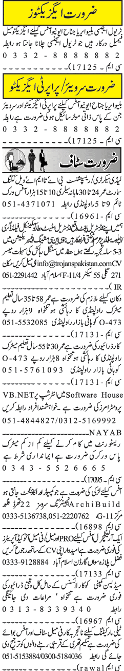 Misc. Jobs in Rawalpindi Jang Classified