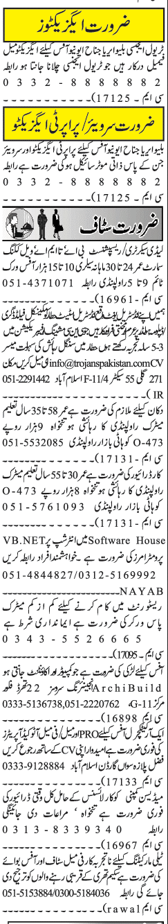 Misc. Jobs in Rawalpindi Jang Classified 1