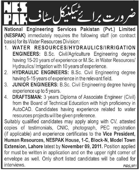 NESPAK Required Technical Staff