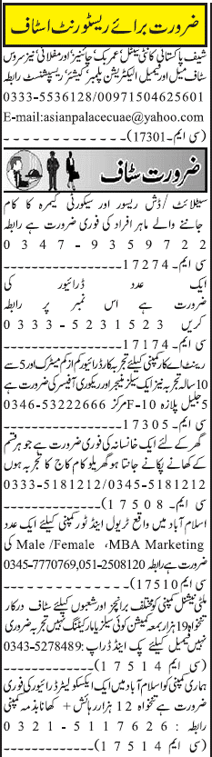 Misc. Jobs in Rawalpindi Jang Classified