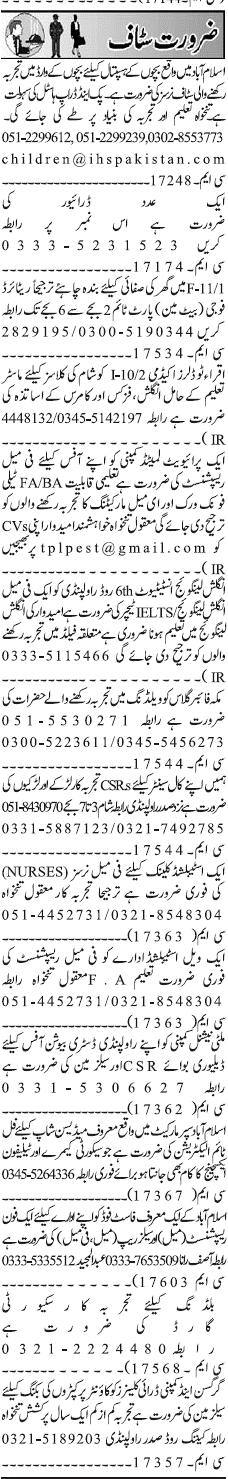 Misc. Jobs in Rawalpindi Jang Classified