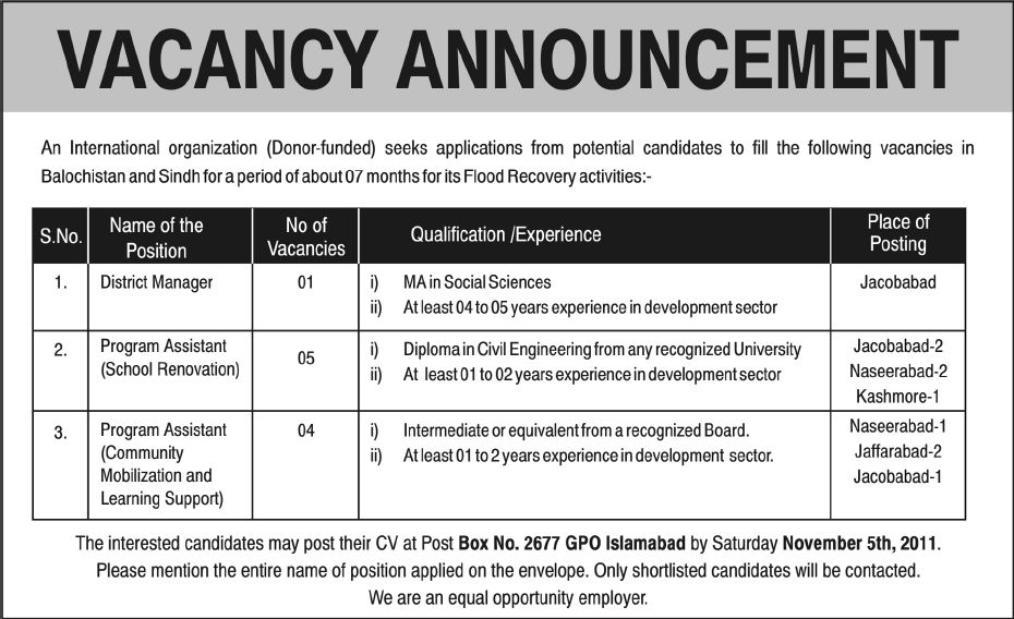 Staff Required by an International Organization (Donor Funded)