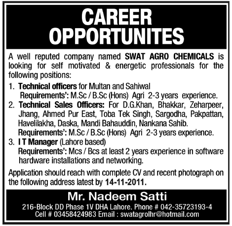 SWAT AGRO Chemicals Required Staff
