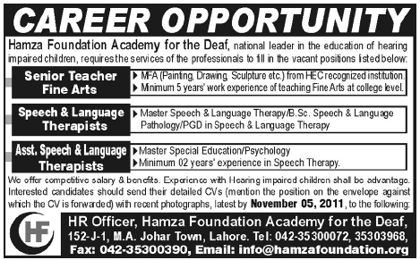 Hamza Foundation Academy Required Staff