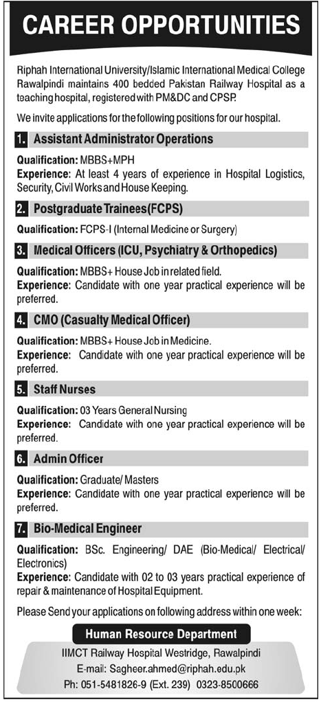 Riphah International University/Islamic International Medical College. Career Opportunities