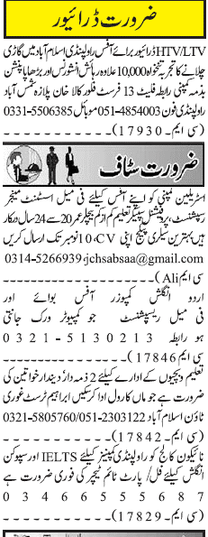 Misc. Jobs in Rawalpindi Jang Classified