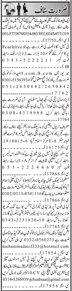 Misc. Jobs in Rawalpindi Jang Classified