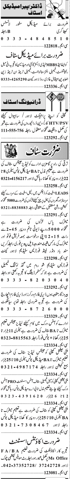 Misc. Jobs in Lahore Jang Classified 2