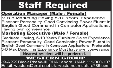 Western Group Required the Services of Operation Manager and Marketing Executive