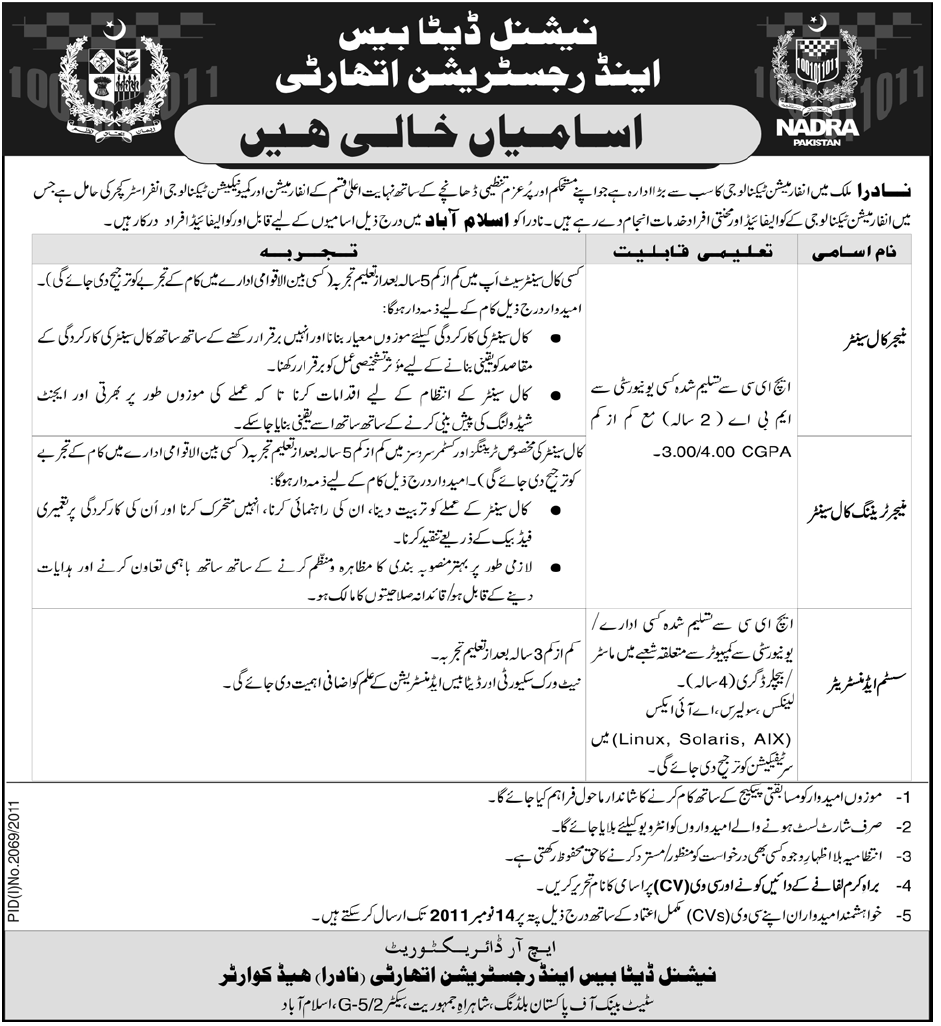 NADRA Jobs Opportunity