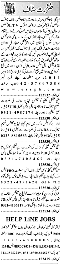 Misc. Jobs in Lahore Jang Classified 1