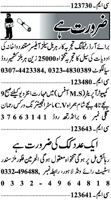 Misc. Jobs in Lahore Jang Classified 1