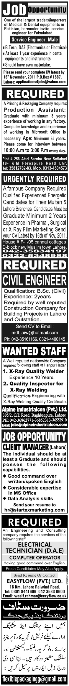 Misc. Jobs in Lahore Jang Classified 5