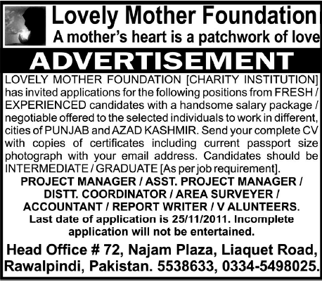 Lovely Mother Foundation (Charity Institution) Required Staff