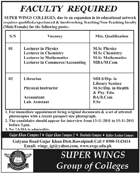 Super Wings Colleges Required Faculty