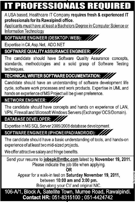 IT Professionals Required in Rawalpindi