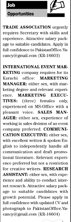 Misc. Jobs in Karachi Jang Classified 3