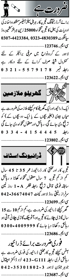 Misc. Jobs in Lahore Jang Classified 1