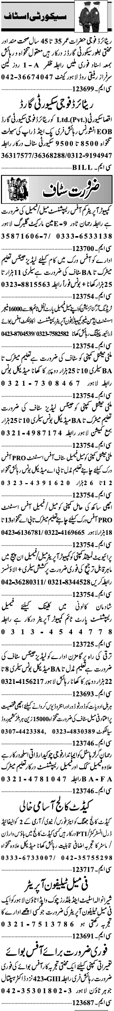 Misc. Jobs in Lahore Jang Classified 2