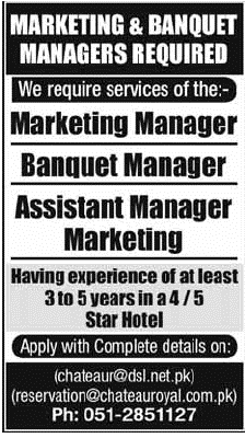 Marketing & Banquet Banquet Manager Required