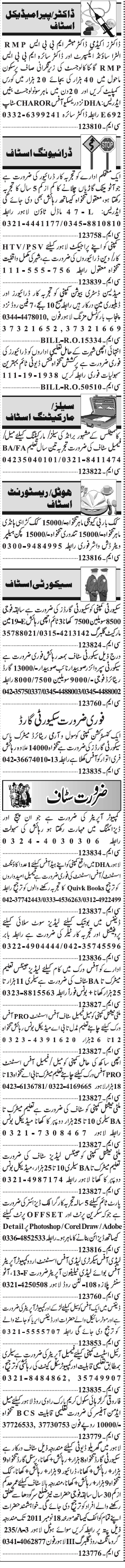 Misc. Jobs in Lahore Jang Classified 1