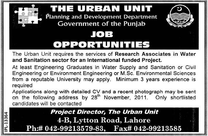 Research Associates Required by Planning and Development Department Government of the Punjab