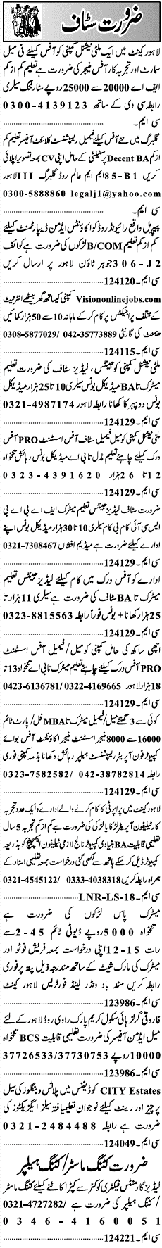 Misc. Jobs in Lahore Jang Classified 2