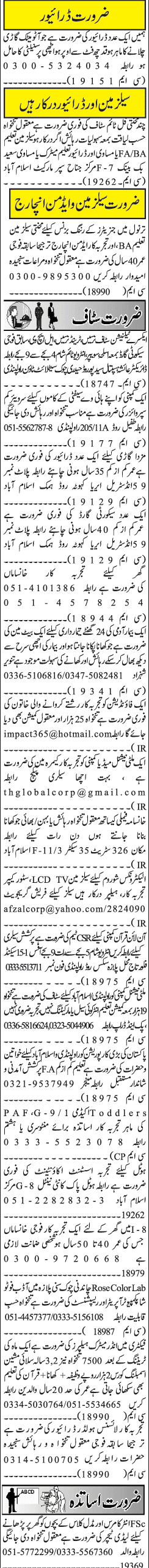 Misc. Jobs in Rawalpindi Jang Classified