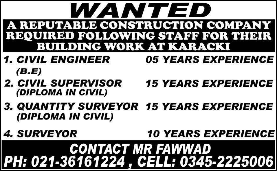 Construction Company Required Staff