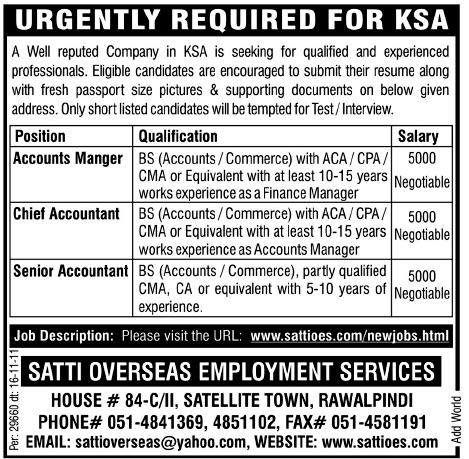 Manager and Accountant Required for KSA