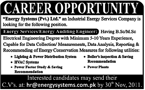 Energy Systems Pvt Ltd Required Engineer