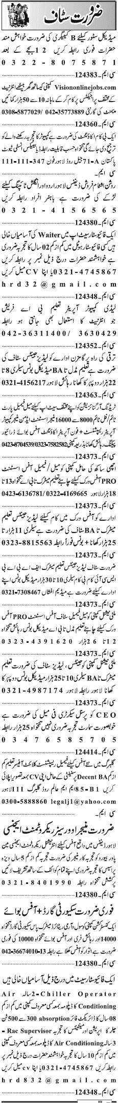 Misc. Jobs in Lahore Jang Classified 2