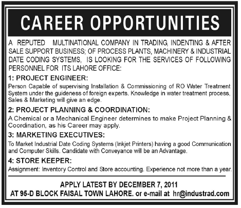 Multinational Company Required Staff for Lahore Office