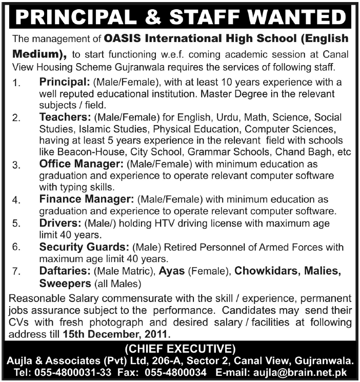 OASIS International High School Required Staff