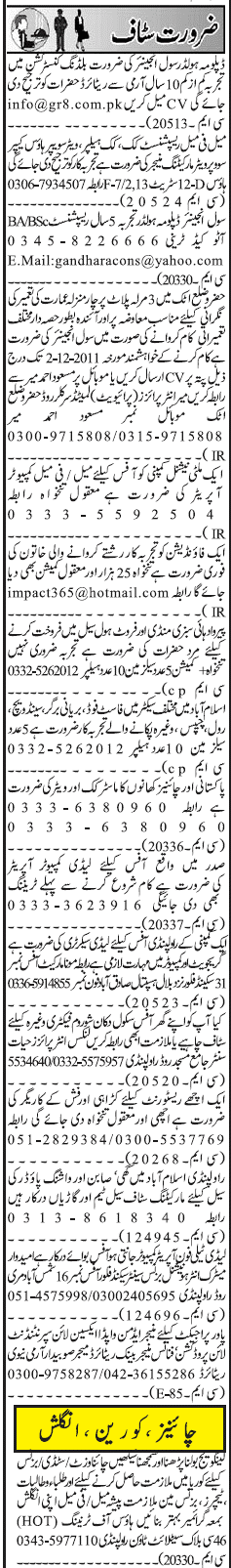 Misc. Jobs in Rawalpindi Jang Classified