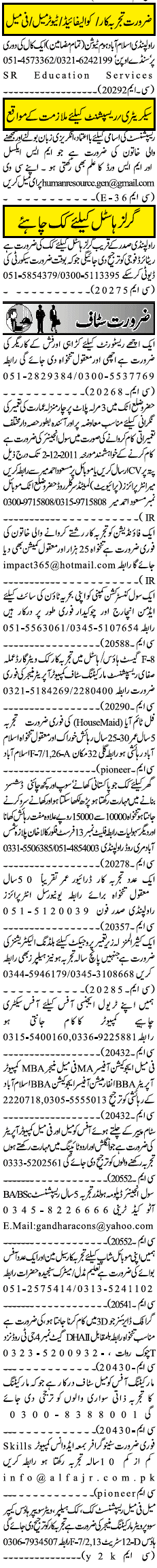 Misc. Jobs in Rawalpindi Jang Classified