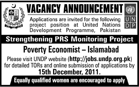 UNDP Required Poverty Economist Islamabad