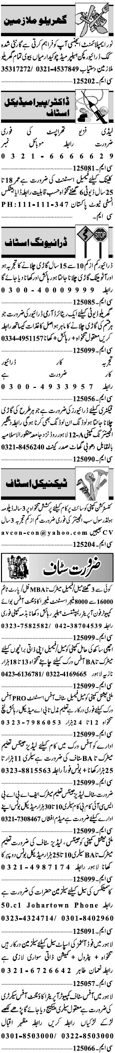 Misc. Jobs in Lahore Jang Classified 1