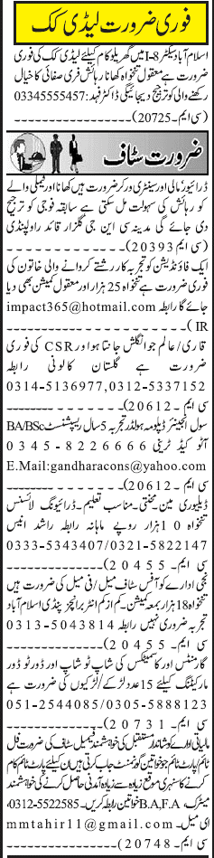 Misc. Jobs in Rawalpindi Jang Classified