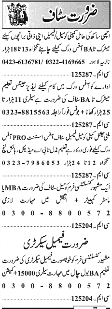 Misc. Jobs in Lahore Jang Classified 2