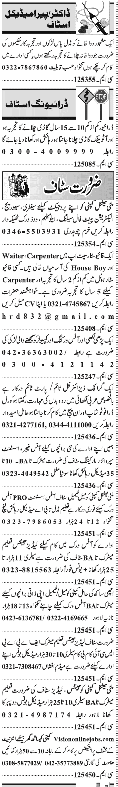 Misc. Jobs in Lahore Jang Classified 2