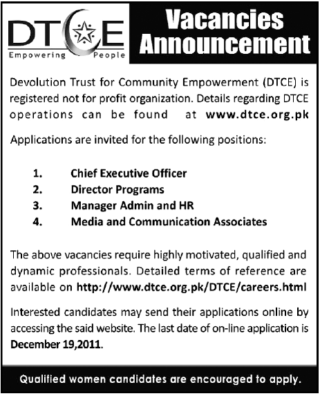 DTCE Jobs Opportunity